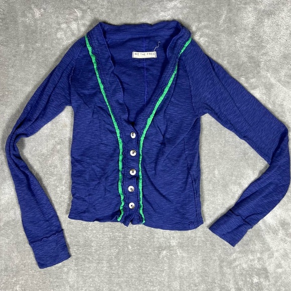 Free People Cardigan Womens XS We The Free Tipton Cardi Cropped Preppy Fall - Picture 2 of 7